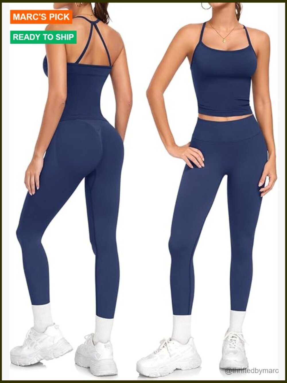 Halter Neck Cross Back Tank Top with High Waist Leggings Workout Set